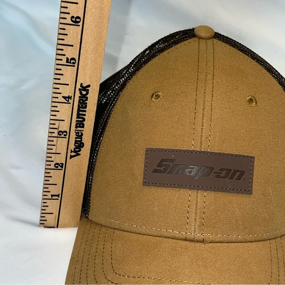 Snap On Tools Leather Patch Brown Mesh Snapback Trucker Hat Cap - Picture 11 of 11